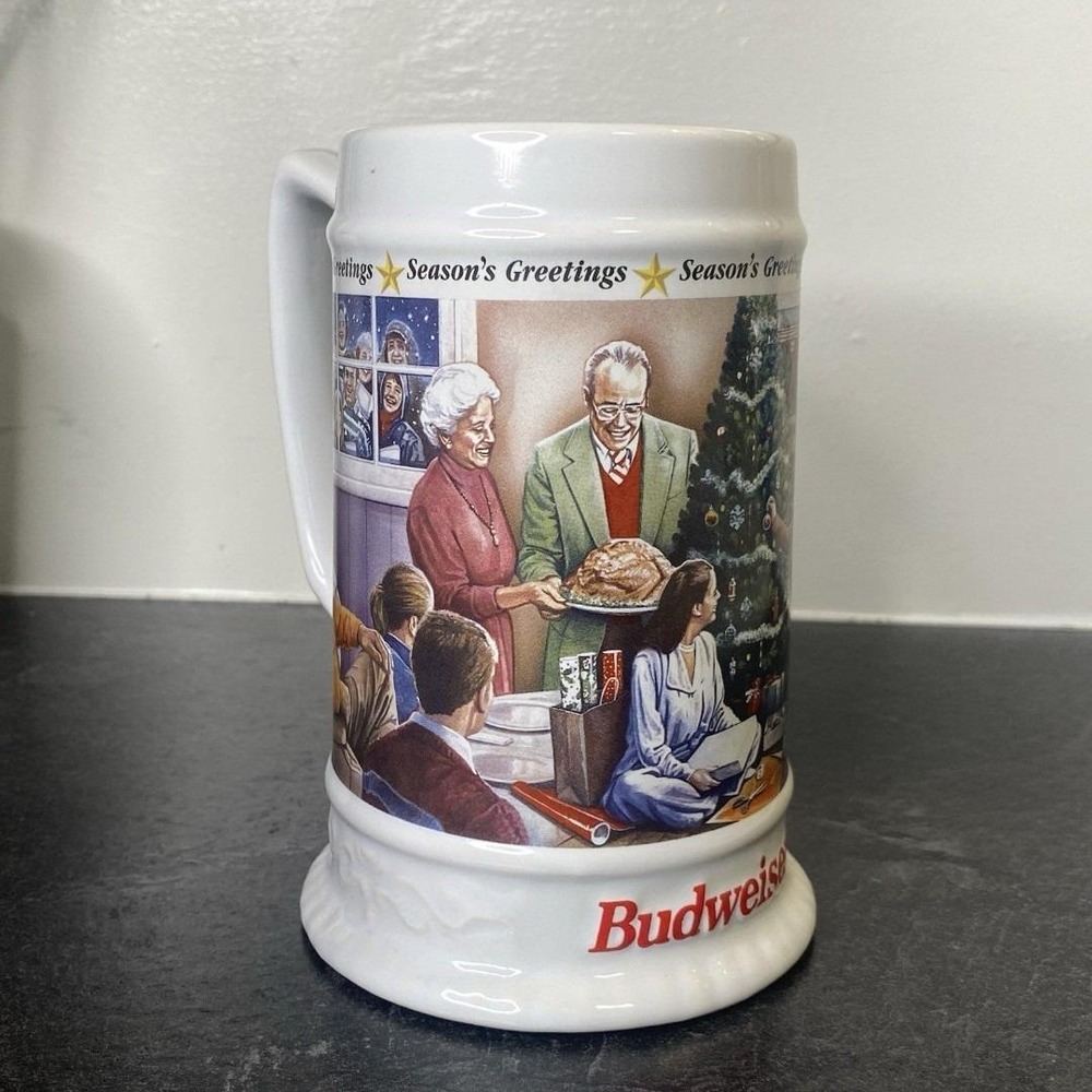 1997 Budweiser Ceramic 1st Edition Stein Mug Christmas Season's Greetings 6"